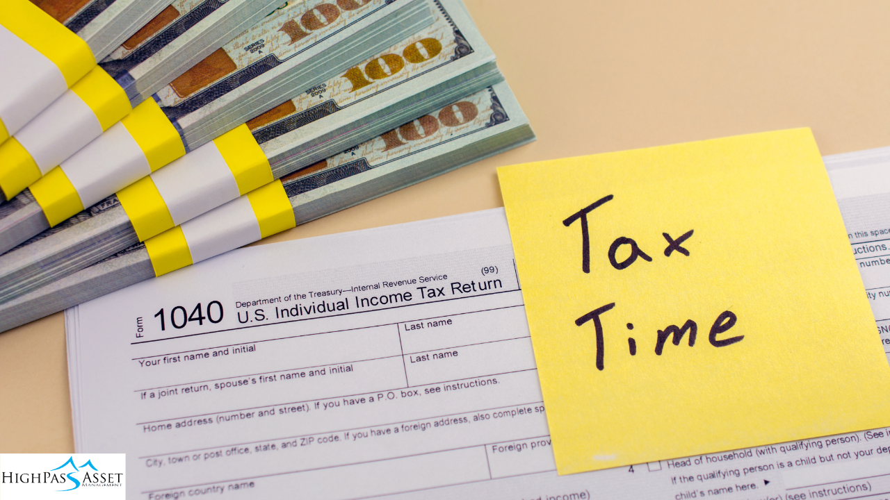 Picture of a tax return and a note that says tax time
